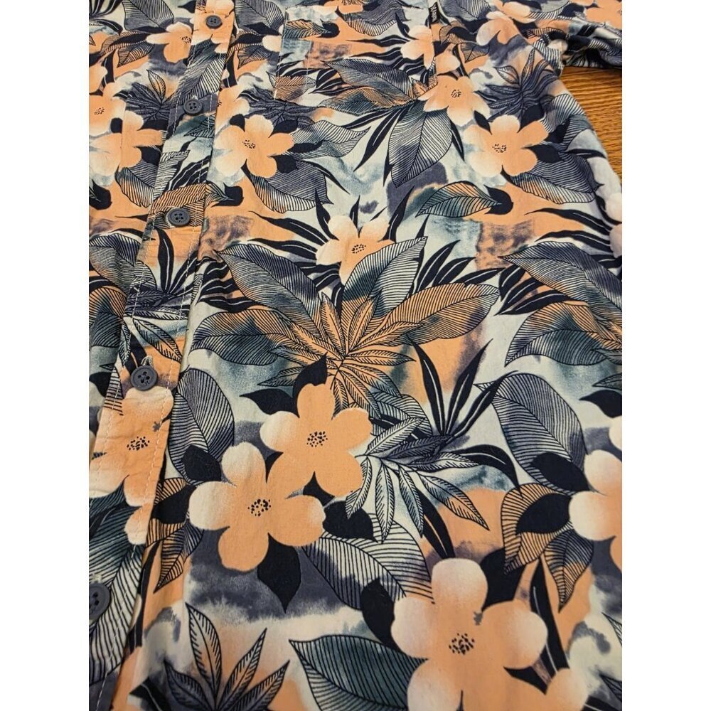 Hurley Button Up Shirt Mens Size M Tropical Hawaiian Short Sleeve Blue Peach EUC - Picture 3 of 11